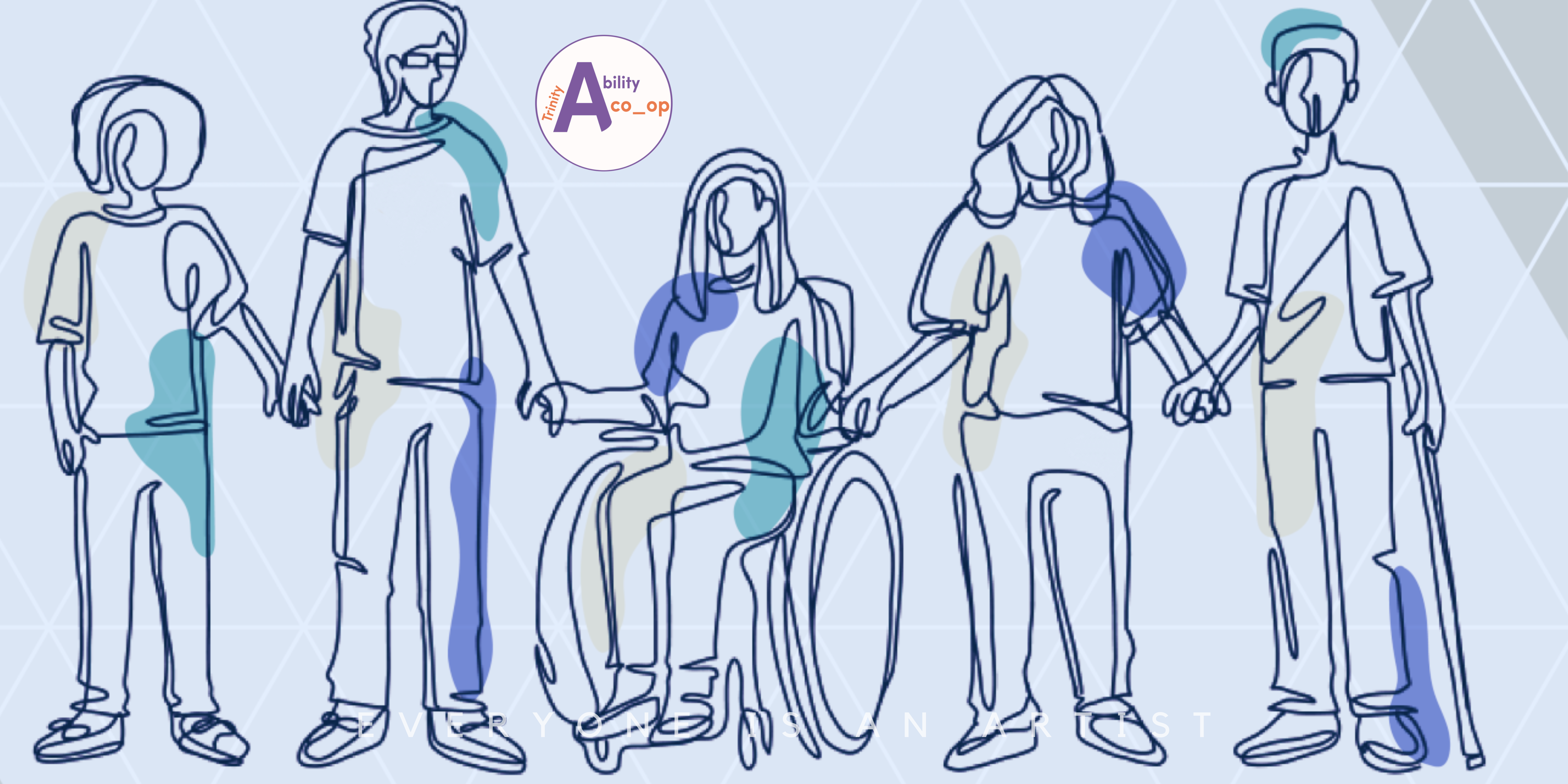 Banner with five students, one student in a wheelchair, the rest are standing.