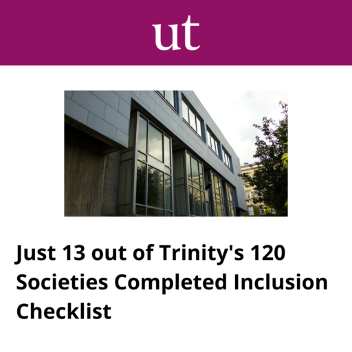 Just 13 out of Trinity's 120 Societies Completed Inclusion Checklist. 