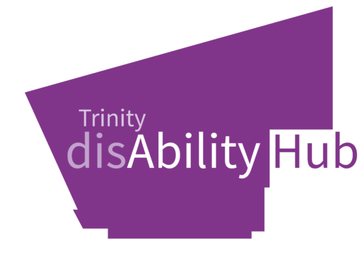 Trinity disAbility Hub logo on a purple background with white text.